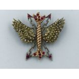 9ct gold diamond ruby eagle brooch 7g