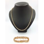 Fancy link necklace & 9ct, & 9ct rose gold flat link bracelet