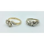 2 18ct gold & diamond rings 6.4g size M/N