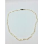 String of graduated cultured pearls with white metal clasp