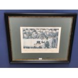 After Peter Ronald Buchanan known as 'the tout', framed lithograph 'Theyre off the jockey club stand