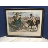 John Leech C19th oak framed hunting print with text entitled 'Gone away' 51.5 x 69cm