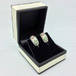 Pair of 14ct yellow gold earring set with emeralds, rubies & diamonds