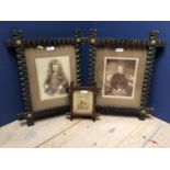 2 Prints of the Oxford Drag by CR Winter , 3 Victorian photographs in arts & crafts wooden frames