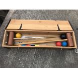 Good quality croquet set. Hardwood mallets (3 replacement balls)