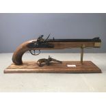 Jukar replica flint lock on stand & small percussion pistol, Flobert