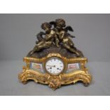 C19th French bronze, gilt metal mounted mantle clock by Lambelin Paris having a serves type