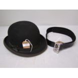 Herbert Johnson bowler & black ladies velvet belt with white metal buckle