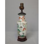 Oriental vase with floral decoration now as a lamp, 39cmH overall