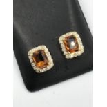 Pair of 18ct yellow gold citrine & diamond earrings of 6.2cts