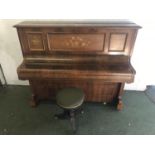 Upright piano: C BECHSTEIN, BERLIN, and an antique triple pedestal upholstered piano stool