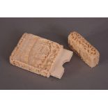 C19th Chinese ivory card case, carved to one side with Napoleon’s House and reverse with Napoleon’