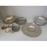 Qty of pewter plates & 2 small copper wall plaques