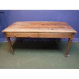 Pine kitchen table, with side drawers, 168cmLx90cmH