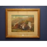 F Jeandle Early C20th continental watercolour "Dead game" indistinctly signed lr 44x59 cm f&g