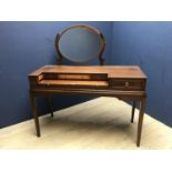 Mahogany and inlaid dressing table/converted spinette, with oval mirror to back, 132cmW, makers name