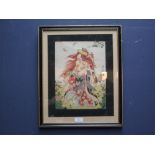 F&G Japanese woodcut portrait of a figure in a flamboyant costume signed & inscribed on verso