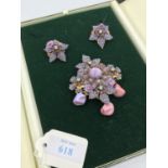 Stanley Hagler (New York) couture glass cabochon & paste brooch with matching clip earrings (2)