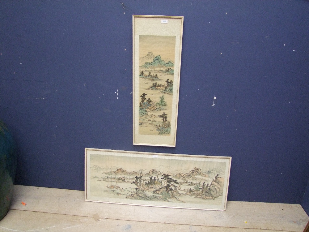 2 Modern Chinese silkwork pictures 30x90 & 60x20cm