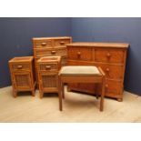 Pine chest of 2 short above 2 long drawers, wicker/bamboo style chest of drawers and 2 matching