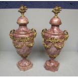 Pair of pink marble & gilt metal cassolettes 60cm