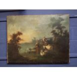 C18/19th Continental oil on canvas, "Shepherdess, milkmaid with sheep & cattle" 82x106 unframed
