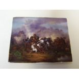 Porcelain plaque painted battle scene 13x17cm