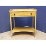Small scumbled painted pine, side table with gallery tray top, and single central drawer
