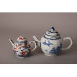 C18th Chinese blue and white teapot and cover painted with landscape, 21cm wide; together with a