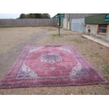 Large Iranian wool carpet with white/blue central motif & pink ground 464x362 (provenance from the