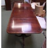 Triple pedestal mahogany Georgian dining table with burr walnut edging 280x91cm