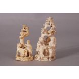 Two C19th Chinese carved ivory groups, 8.2cm high max. (2)