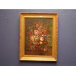 Modern oil on canvas "bowl of flowers, still life" 59x49 in gilt frame