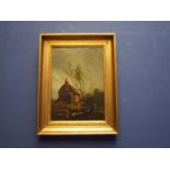 C19th British school oil on canvas "Cottage scene in landscape setting" 35x25 f