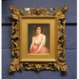 KPM plaque "contemplation" 26x21 in carved giltwood frame