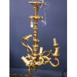 6 arm gilded on wood early C20th chandelier