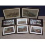 Large selection of hunting engravings to include after Alken, 2 others on canvas & pair of