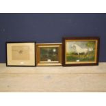 3 Equine study pictures to include a watercolour of a horse in a pasture various sizes