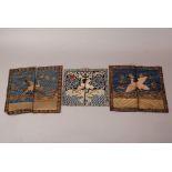 Group of three C19th Chinese silk embroidered rank badges, 29cm wide max. (3)