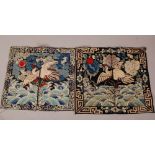 Two C19th Chinese silk embroidered rank badges, 28cm wide max. (2)