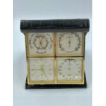 Cased travelling clock barometer in black crocodile skin case