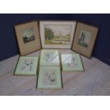 Set of 4 colour prints "Flowers" & 3 others