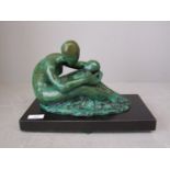 Modern bronze of a mother with child on a revolving marble base