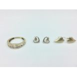 Silver gem set ring & 4 pairs of silver earrings