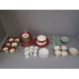 Wetley china part teaset,12 plates,2 sandwich plates,slop bow, 12 cups,11 saucers,6 Bavarian