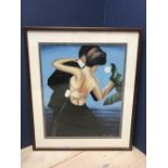 In the style of Jack Vettriano, oil painting portrait dancers by moonlight, signed 59.5x50cm