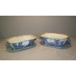 2 Similar Chinese octagonal blue & white sauce tureens, lacking lids