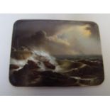Porcelain plaque painted ship in a stormy sea 14x19 cm