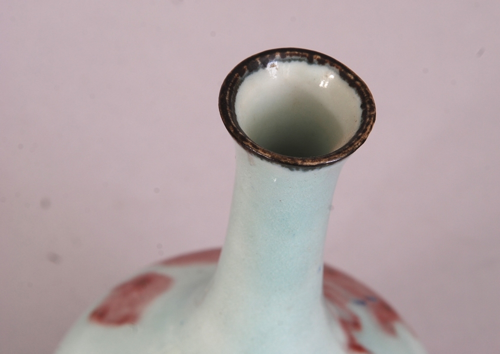 18th Chinese copper-red and underglaze blue-decorated celadon-glazed bottle vase, 20cm high. - Image 3 of 4