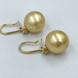 Yellow gold golden pearl & diamond earrings